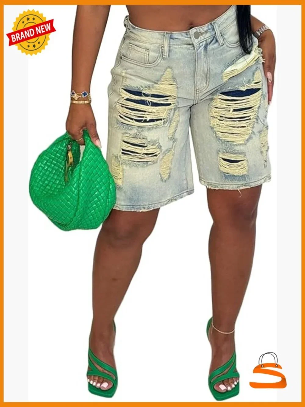 Baggy Ripped Denim Shorts High Waist Wide Leg Distressed Y2k Casual Bermuda